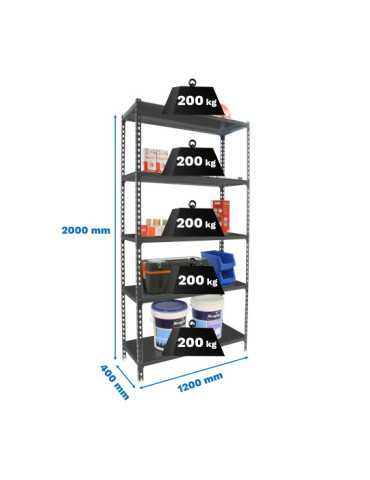 Estanteria 2000x1200x400 SIMONCLICK MEGAPLUS 5/400 ANTRACITA/GALVA marca SIMONRACK