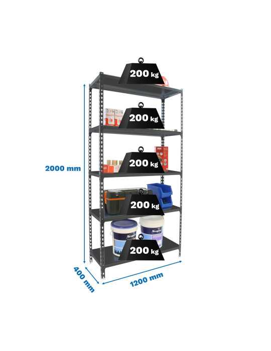 Estanteria 2000x1200x400 SIMONCLICK MEGAPLUS 5/400 ANTRACITA/GALVA marca SIMONRACK