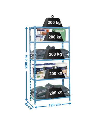 Estanteria 2000x1200x400 SIMONCLICK MEGAPLUS 5/400 AZUL/BLANCO marca SIMONRACK