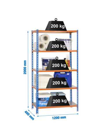 Estanteria 2000x1200x400 SIMONCLICK MEGAPLUS 5/400 AZUL/NARANJA/GALVA marca SIMONRACK
