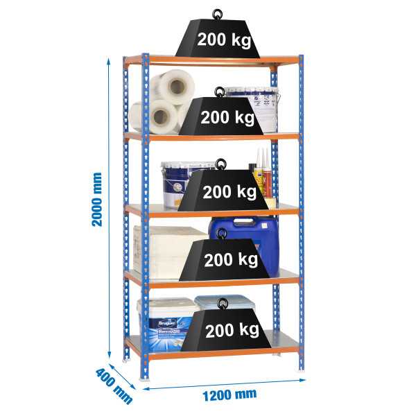 Estanteria 2000x1200x400 SIMONCLICK MEGAPLUS 5/400 AZUL/NARANJA/GALVA marca SIMONRACK