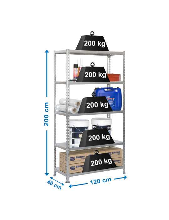 Estanteria 2000x1200x400 SIMONCLICK MEGAPLUS 5/400 GALVA/GALVA marca SIMONRACK
