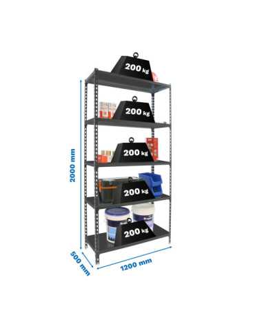 Estanteria 2000x1200x500 SIMONCLICK MEGAPLUS 5/500 ANTRACITA/ANTRACITA marca SIMONRACK
