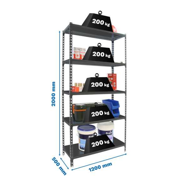 Estanteria 2000x1200x500 SIMONCLICK MEGAPLUS 5/500 ANTRACITA/ANTRACITA marca SIMONRACK