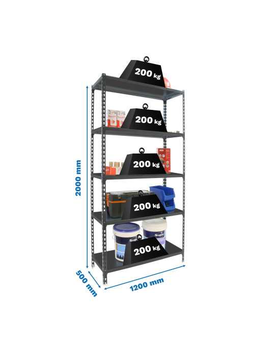 Estanteria 2000x1200x500 SIMONCLICK MEGAPLUS 5/500 ANTRACITA/ANTRACITA marca SIMONRACK