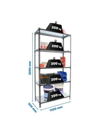 Estanteria 2000x1200x500 SIMONCLICK MEGAPLUS 5/500 ANTRACITA/GALVA marca SIMONRACK