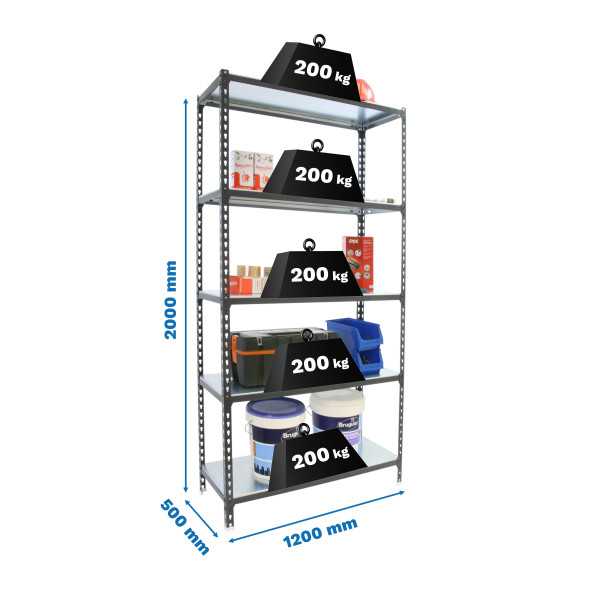 Estanteria 2000x1200x500 SIMONCLICK MEGAPLUS 5/500 ANTRACITA/GALVA marca SIMONRACK