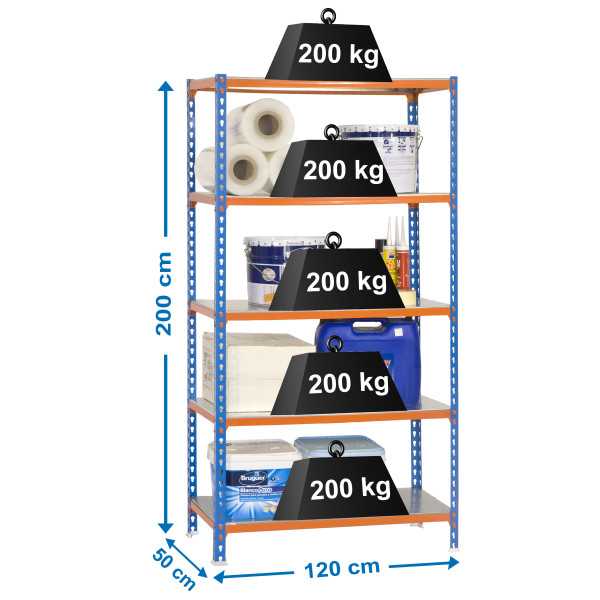 Estanteria 2000x1200x500 SIMONCLICK MEGAPLUS 5/500 AZUL/NARANJA/GALVA marca SIMONRACK