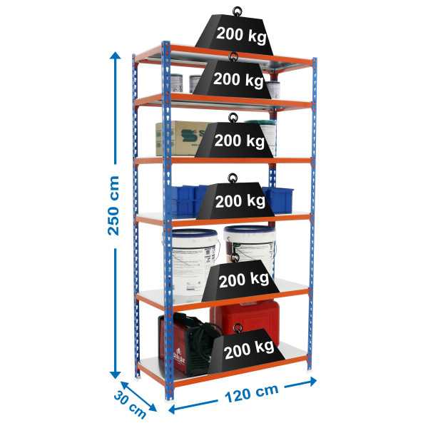 Estanteria 2500x1200x300 SIMONCLICK MEGAPLUS 6/300 2500 AZUL/NARAN/GAL marca SIMONRACK