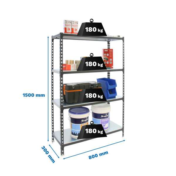 Estanteria 1500x800x300 SIMONCLICK MINI 4/300 1500 ANTRACITA/BLANCO marca SIMONRACK