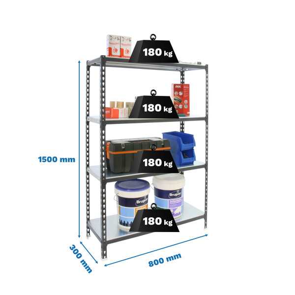 Estanteria 1500x800x300 SIMONCLICK MINI 4/300 1500 ANTRACITA/GALVA marca SIMONRACK