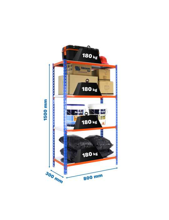 Estanteria 1500x800x300 SIMONCLICK MINI 4/300 1500 AZUL/NARANJA/GALVA marca SIMONRACK