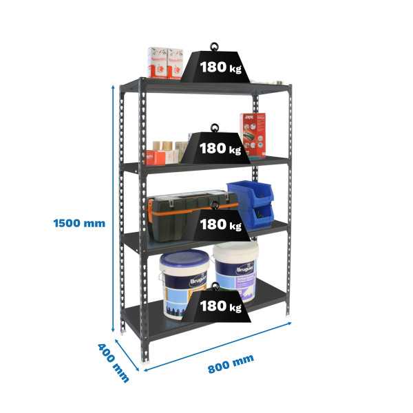 Estanteria 1500x800x400 SIMONCLICK MINI 4/400 1500 ANTRACITA/ANTRACITA marca SIMONRACK
