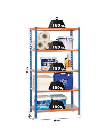Estanteria 1800x800x300 SIMONCLICK MINI 5/300 AZUL/NARANJA/GALVA marca SIMONRACK