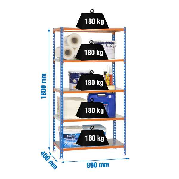 Estanteria 1800x800x400 SIMONCLICK MINI 5/400 AZUL/NARANJA/GALVA marca SIMONRACK