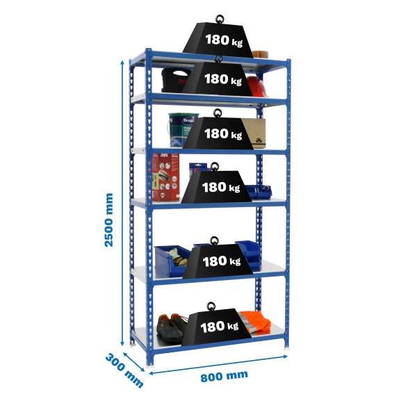 Estanteria 2500x800x300 SIMONCLICK MINI 6/300 AZUL/GALVA marca SIMONRACK