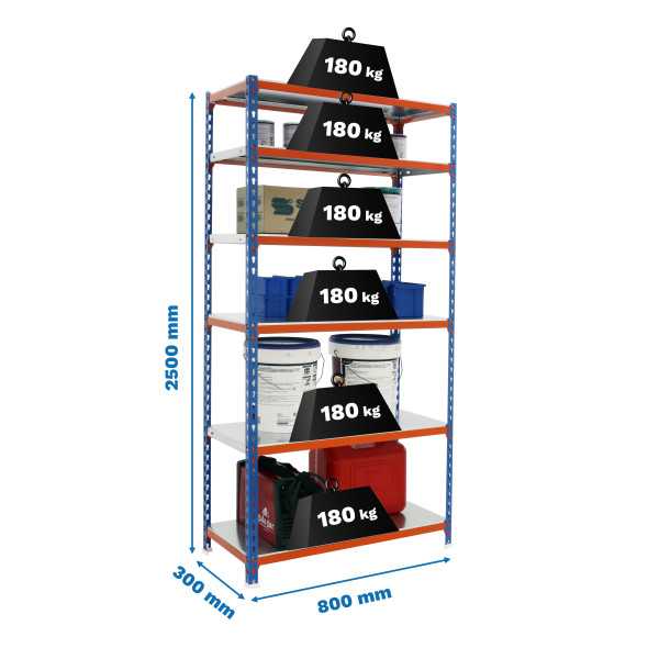 Estanteria 2500x800x300 SIMONCLICK MINI 6/300 AZUL/NARANJA/GALVA marca SIMONRACK