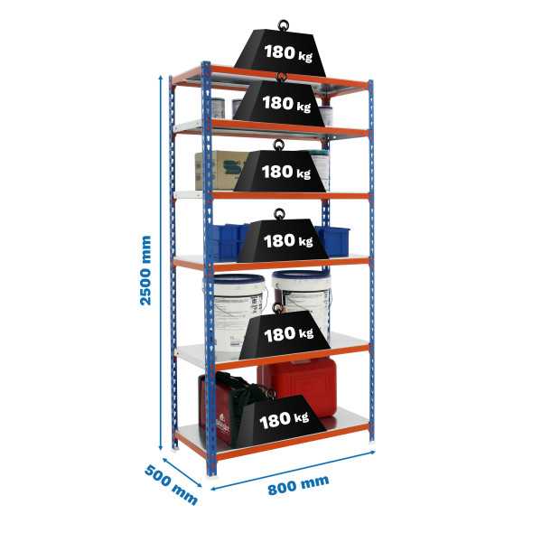 Estanteria 2500x800x500 SIMONCLICK MINI 6/500 AZUL/NARANJA/GALVA marca SIMONRACK