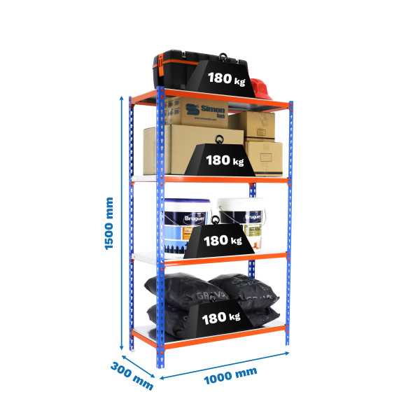 Estanteria 1500x1000x300 SIMONCLICK PLUS 4/300 1500 AZUL/NARANJA/GALVA marca SIMONRACK