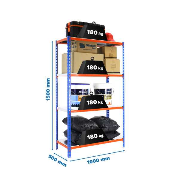 Estanteria 1500x1000x500 SIMONCLICK PLUS 4/500 1500 AZUL/NARANJA/GALVA marca SIMONRACK