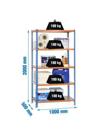 Estanteria 2000x1000x500 SIMONCLICK PLUS 5/500 AZUL/NARANJA/GALVA marca SIMONRACK