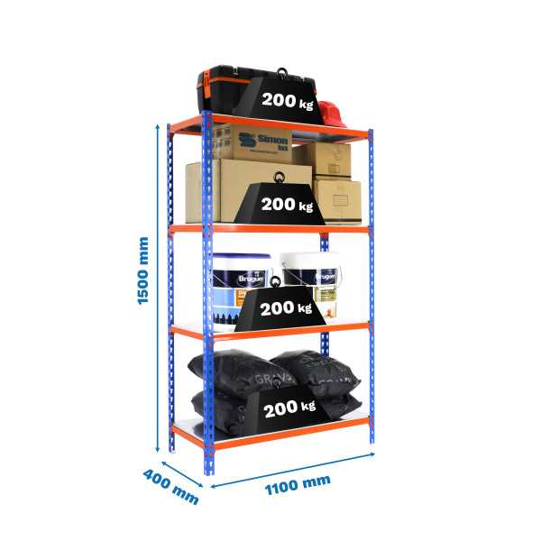 Estanteria 1500x1100x400 SIMONCLICK SUPERPLUS 4/400 1500 AZUL/NARA/GALV marca SIMONRACK