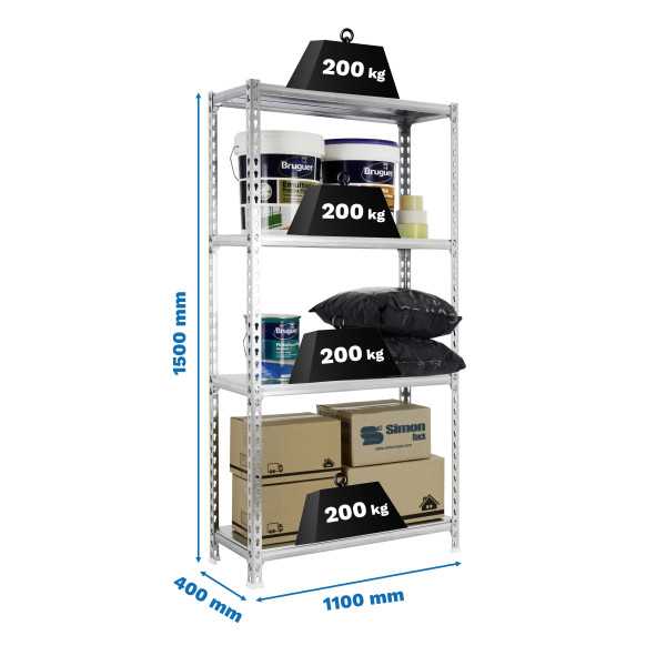 Estanteria 1500x1100x400 SIMONCLICK SUPERPLUS 4/400 1500 GALVA marca SIMONRACK