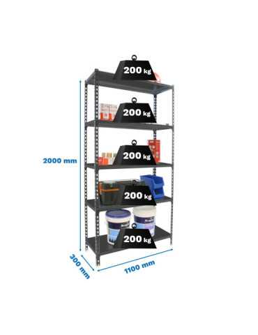 Estanteria 2000x1100x300 SIMONCLICK SUPERPLUS 5/300 ANTRACITA/ANTRACITA marca SIMONRACK