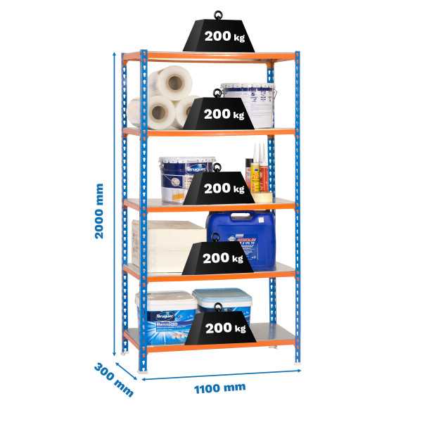 Estanteria 2000x1100x300 SIMONCLICK SUPERPLUS 5/300 AZUL/NARANJA/GALVA marca SIMONRACK