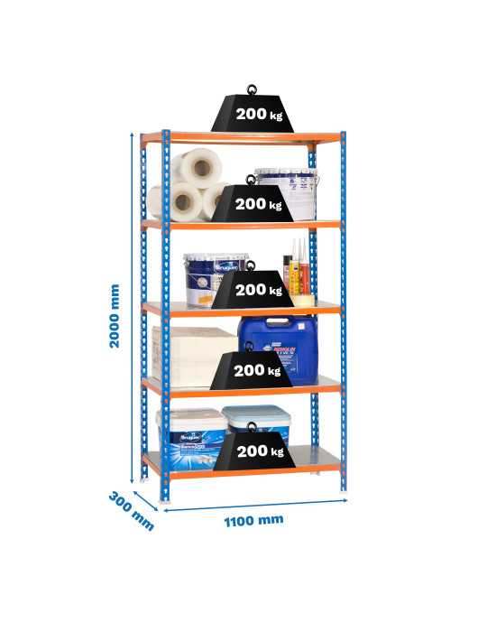 Estanteria 2000x1100x300 SIMONCLICK SUPERPLUS 5/300 AZUL/NARANJA/GALVA marca SIMONRACK