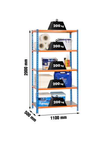 Estanteria 2000x1100x500 SIMONCLICK SUPERPLUS 5/500 AZUL/NARANJA/GALVA marca SIMONRACK