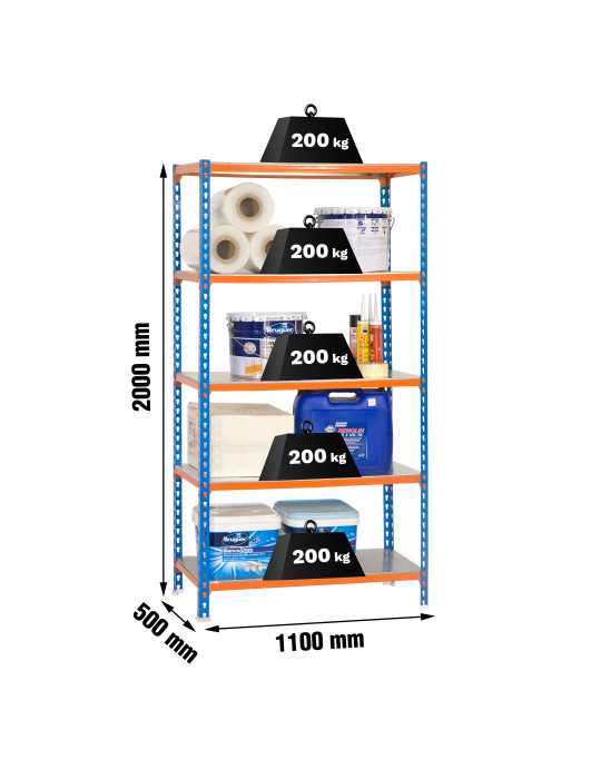 Estanteria 2000x1100x500 SIMONCLICK SUPERPLUS 5/500 AZUL/NARANJA/GALVA marca SIMONRACK