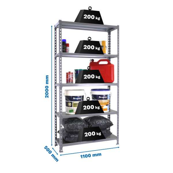 Estanteria 2000x1100x500 SIMONCLICK SUPERPLUS 5/500 GRIS/GRIS marca SIMONRACK