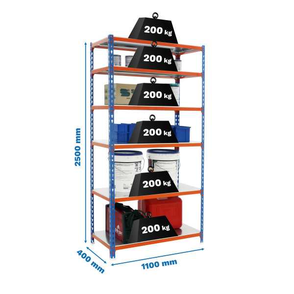 Estanteria 2500x1100x400 SIMONCLICK SUPERPLUS 6/400 AZUL/NARAN/GAL marca SIMONRACK