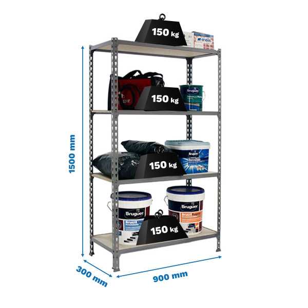 Estanteria 1500x900x300 MADERCLICK 4/300 1500 GRIS/MADERA marca SIMONRACK