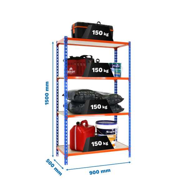 Estanteria 1500x900x500 MADERCLICK 4/500 1500 AZUL/NARANJA/MADERA marca SIMONRACK