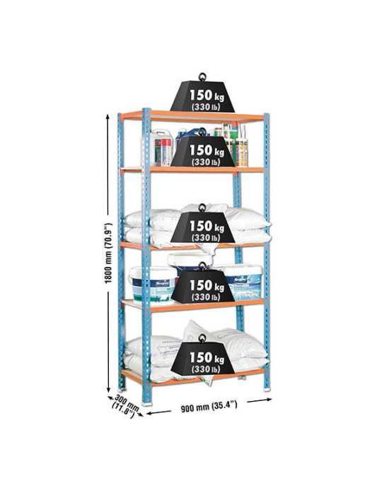 Estanteria 1800x900x300 MADERCLICK 5/300 AZUL/NARANJA/MADERA marca SIMONRACK