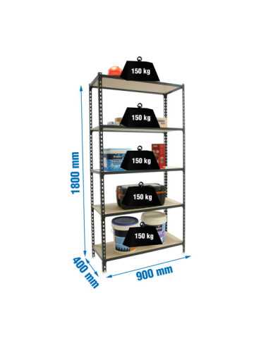 Estanteria 1800x900x400 MADERCLICK 5/400 ANTRACITA/MADERA marca SIMONRACK