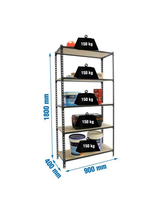 Estanteria 1800x900x400 MADERCLICK 5/400 ANTRACITA/MADERA marca SIMONRACK
