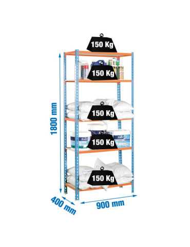 Estanteria 1800x900x400 MADERCLICK 5/400 AZUL/NARANJA/MADERA marca SIMONRACK