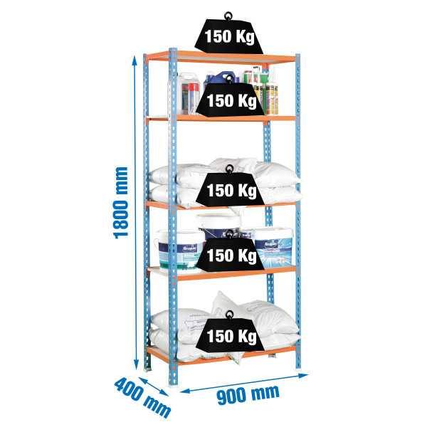 Estanteria 1800x900x400 MADERCLICK 5/400 AZUL/NARANJA/MADERA marca SIMONRACK