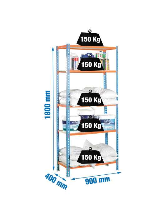 Estanteria 1800x900x400 MADERCLICK 5/400 AZUL/NARANJA/MADERA marca SIMONRACK