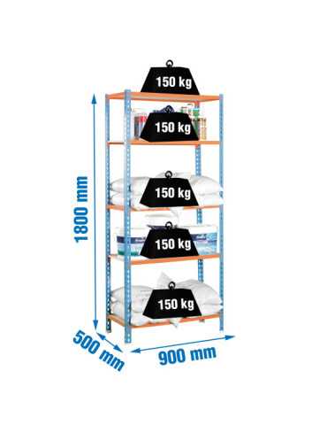 Estanteria 1800x900x500 MADERCLICK 5/500 AZUL/NARANJA/MADERA marca SIMONRACK