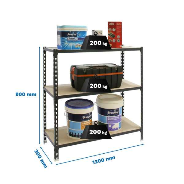 Estanteria 900x1200x300 MADERCLICK MEGAPLUS 3/300 900 ANTRACITA/MADERA marca SIMONRACK