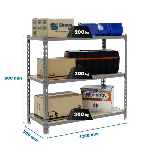 Estanteria 900x1200x300 MADERCLICK MEGAPLUS 3/300 900 GALVA/MADERA marca SIMONRACK