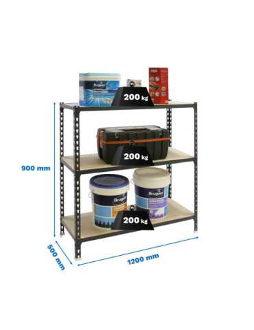 Estanteria 900x1200x500 MADERCLICK MEGAPLUS 3/500 900 ANTRACITA/MADERA marca SIMONRACK
