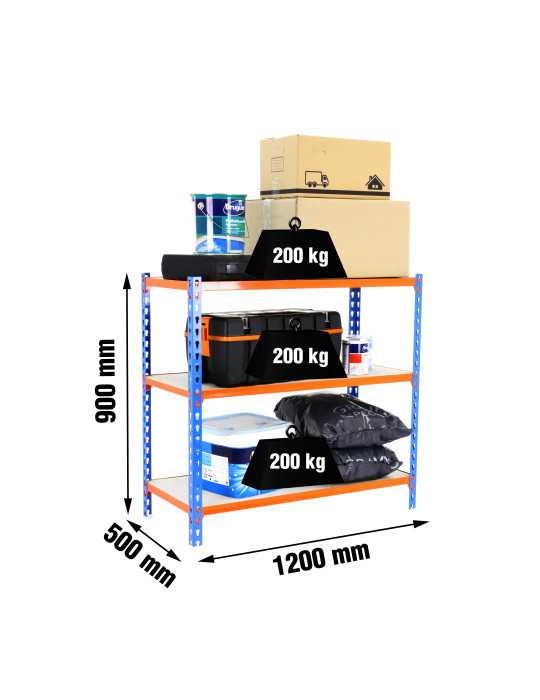 Estanteria 900x1200x500 MADERCLICK MEGAPLUS 3/500 900 AZUL/NARANJ/MAD marca SIMONRACK