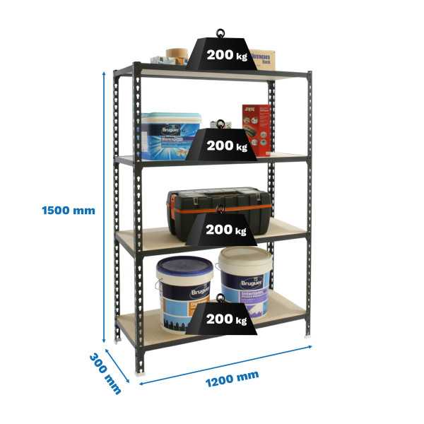 Estanteria 1500x1200x300 MADERCLICK MEGAPLUS 4/300 1500 ANTRACITA/MAD marca SIMONRACK