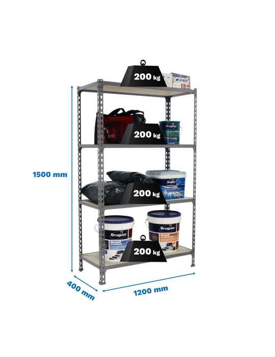 Estanteria 1500x1200x400 MADERCLICK MEGAPLUS 4/400 1500 GALVA/MADERA marca SIMONRACK