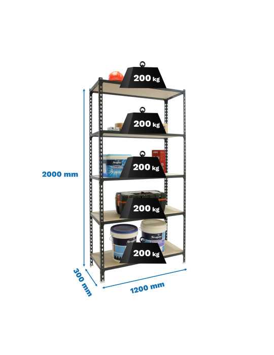 Estanteria 2000x1200x300 MADERCLICK MEGAPLUS 5/300 ANTRACITA/MADERA marca SIMONRACK